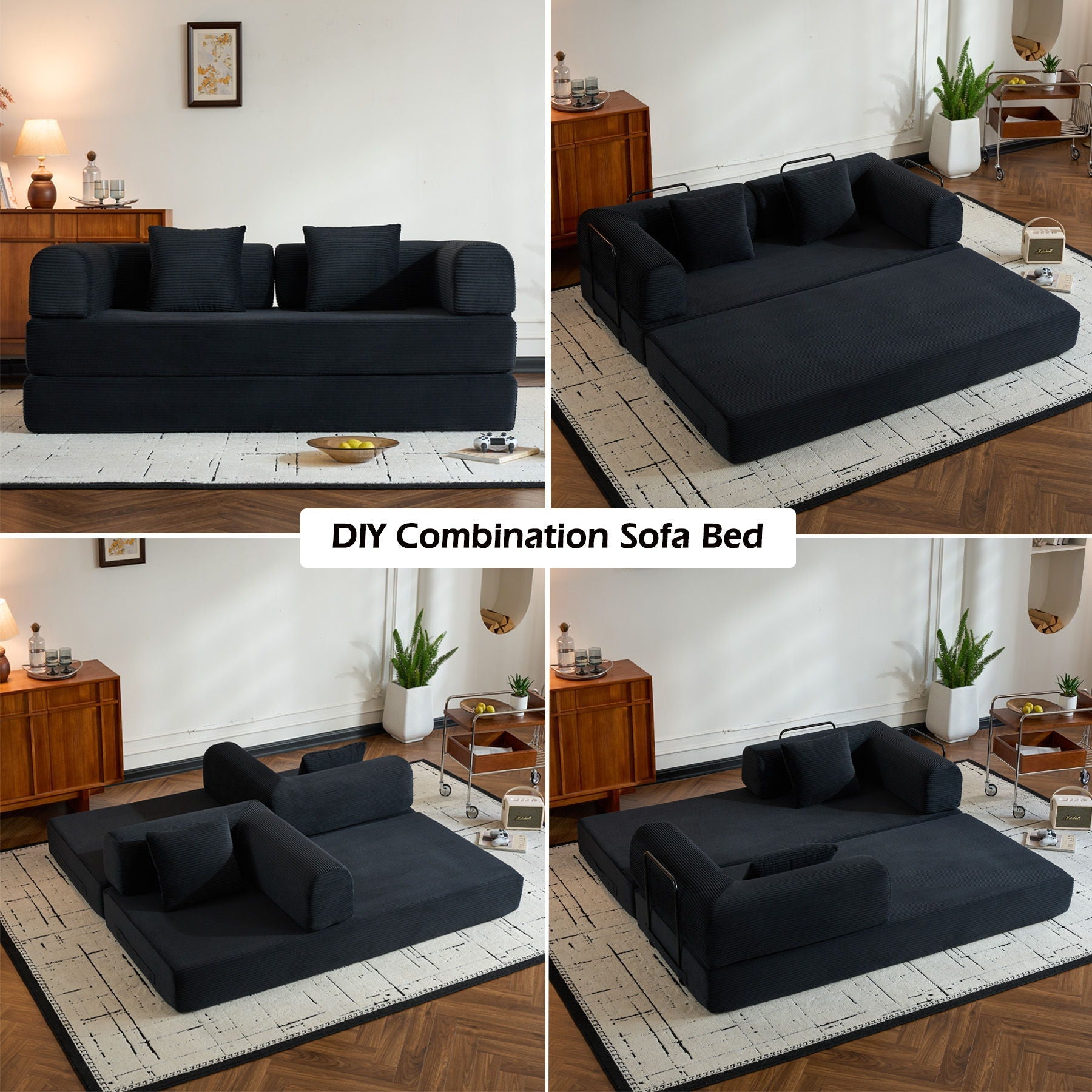 Convertible Sleeper Sofa Bed With Cylindrical Pillow, With Fixed Shape Frame by Unique Piece Furniture