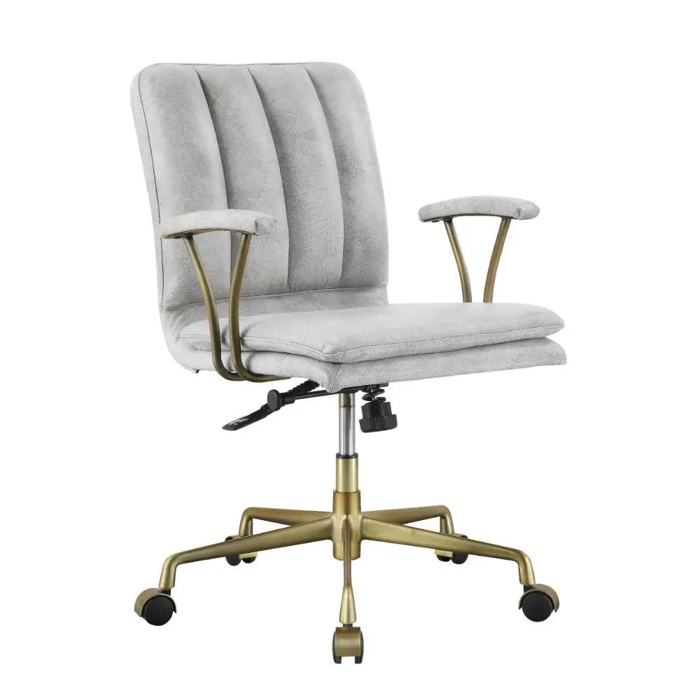 Damir - Office Chair - Vintage White Top Grain Leather & Chrome by Unique Piece Furniture