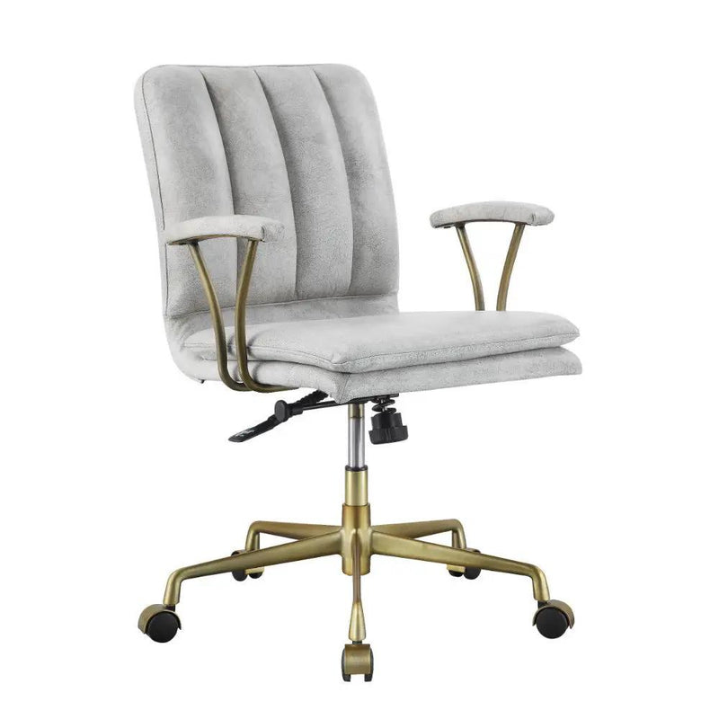 Damir - Office Chair - Vintage White Top Grain Leather & Chrome by Unique Piece Furniture
