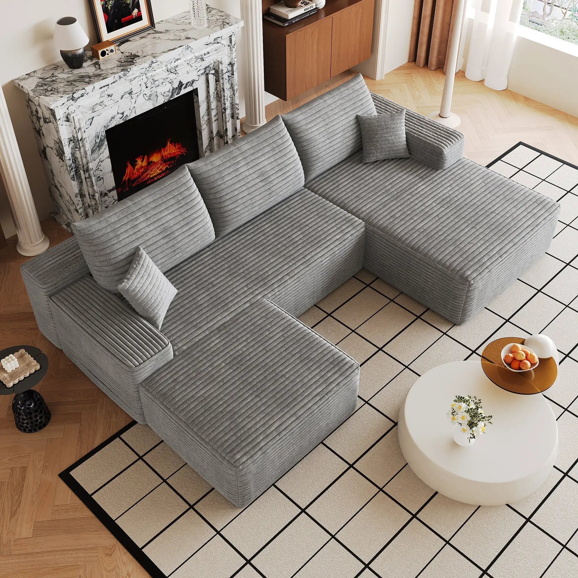 107" Cloud Sectional Sofa with 1 Ottoman by HouseOfZazla