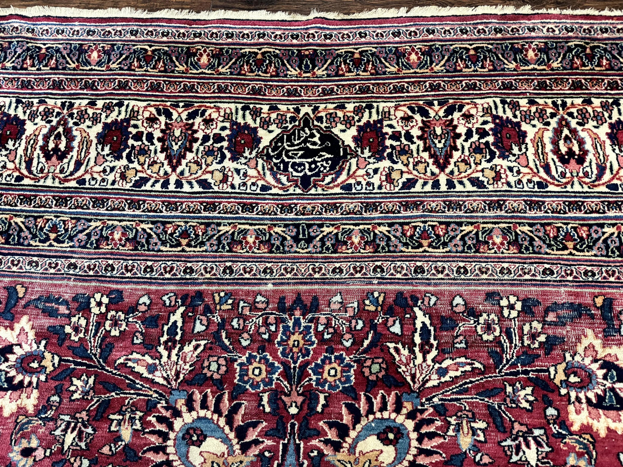 Antique Persian Mashad Rug 10x12, Red and Ivory, Signed by Master Weaver by Jewel Rugs