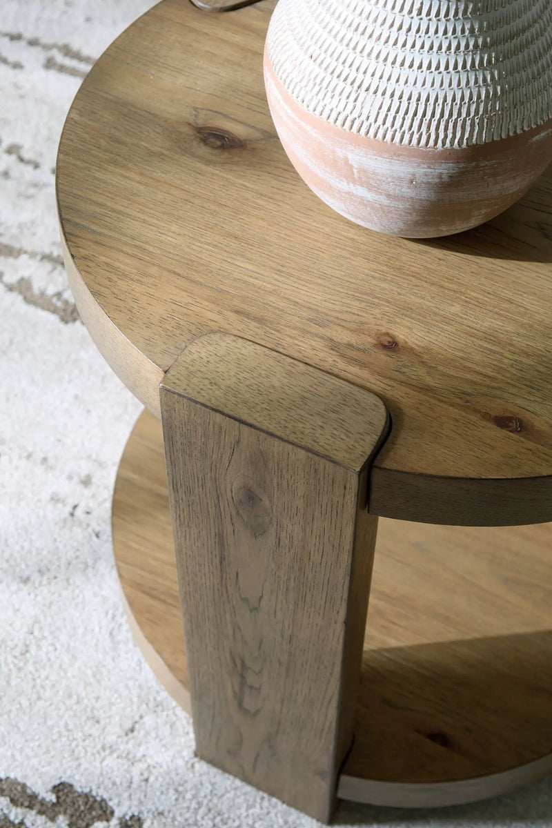 Flangren - Round End Table - Light Brown by Unique Piece Furniture
