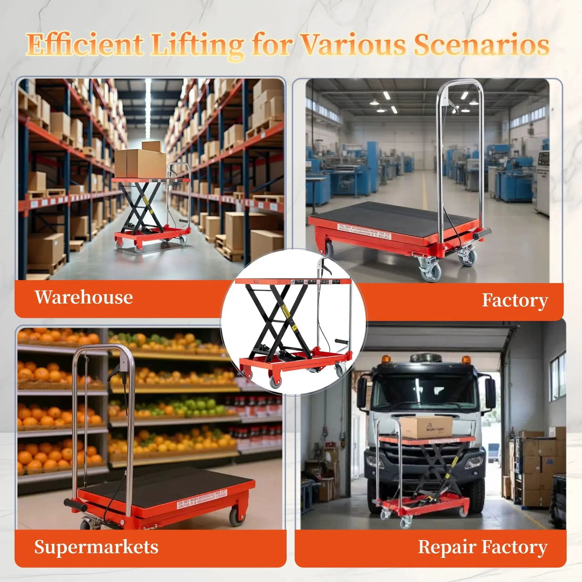 Hydraulic Lift Table Cart 500Lbs Load Red Single Scissor Lift With Non Slip Pads And Wheels - Red / Black by HouseOfZazla