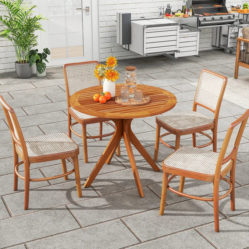 35.5 Inch Patio Wood Dining Table with Slatted Tabletop and Curved Legs by DirectDeals