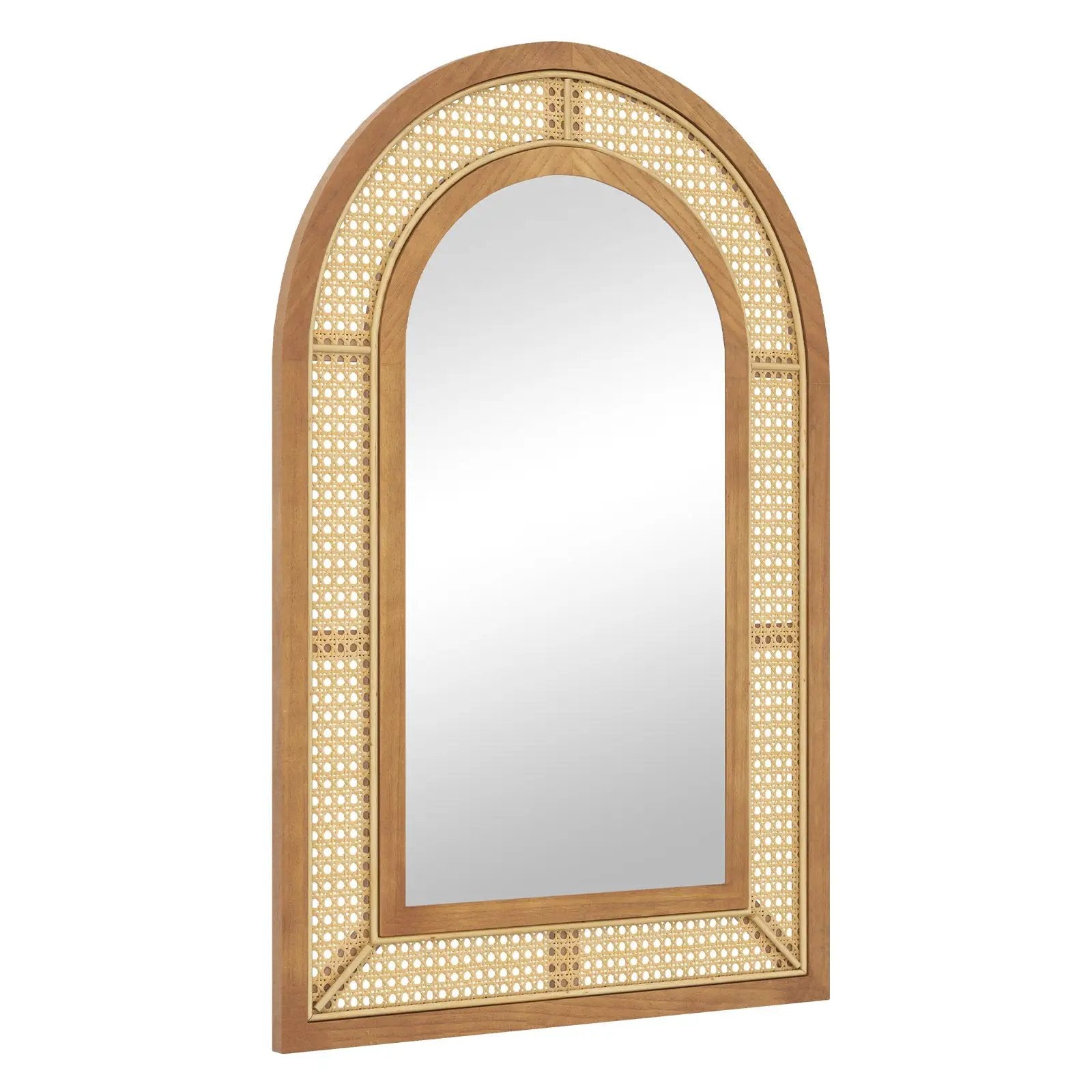 35.5 Inches x 23.5 Inches Rattan Wall Mounted Decorative Mirror with Wooden Frame-Natural by DirectDeals