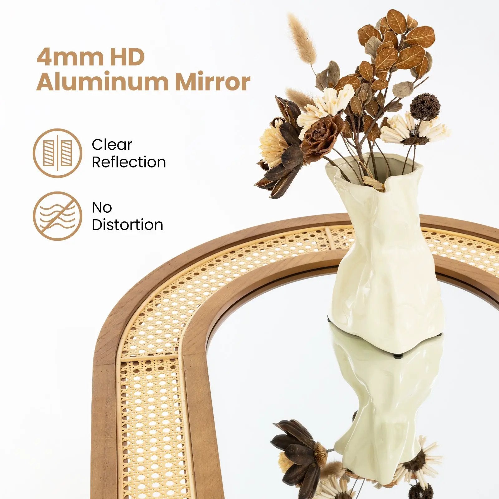 35.5 Inches x 23.5 Inches Rattan Wall Mounted Decorative Mirror with Wooden Frame-Natural by DirectDeals