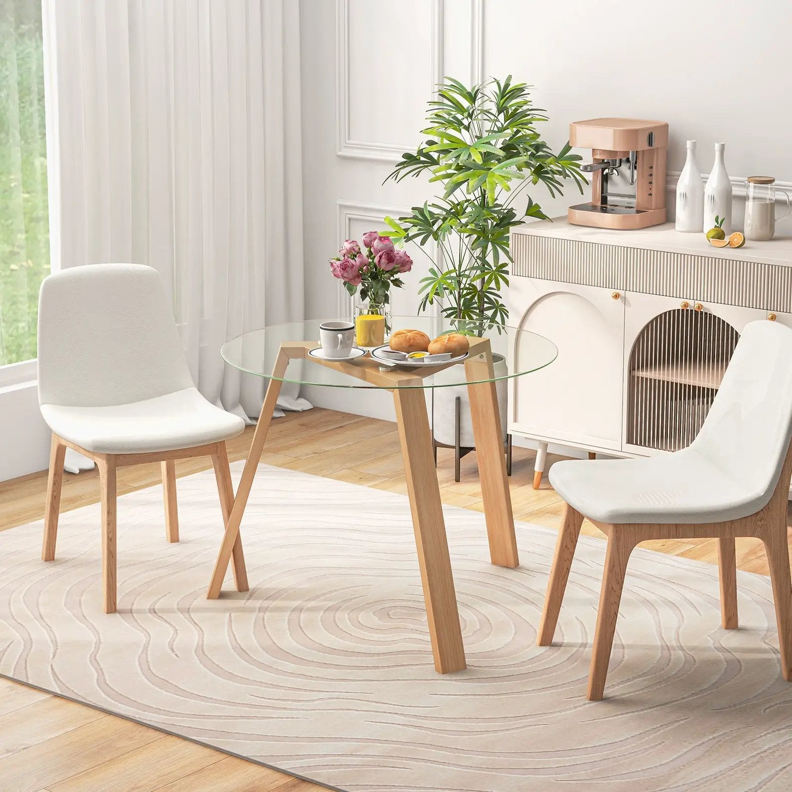 36 Inches Round Glass Dining Table for 4 with Rubber Wood Frame by DirectDeals