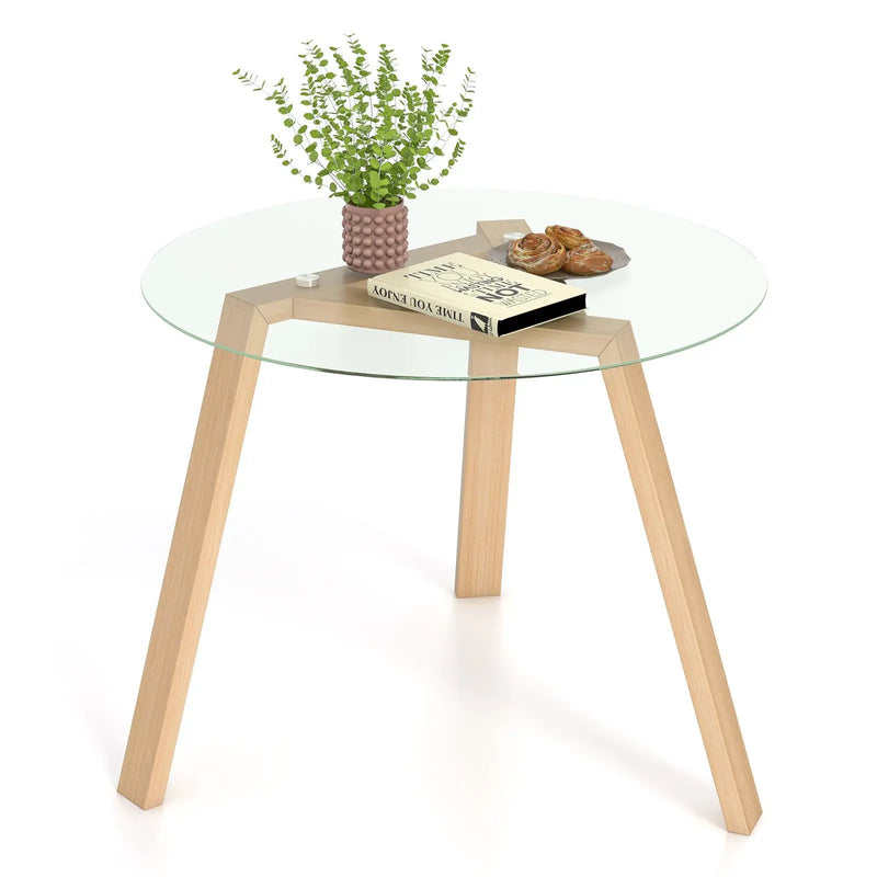 36 Inches Round Glass Dining Table for 4 with Rubber Wood Frame by DirectDeals