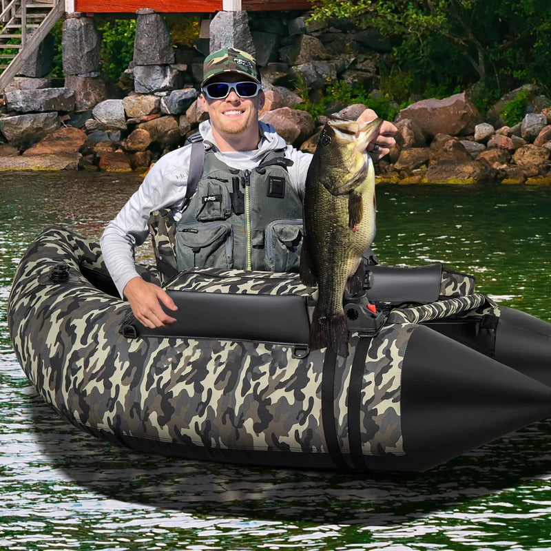 350 LBS Inflatable Fishing Float Tube with Adjustable Backrest and Backpack Straps-Camouflage by DirectDeals