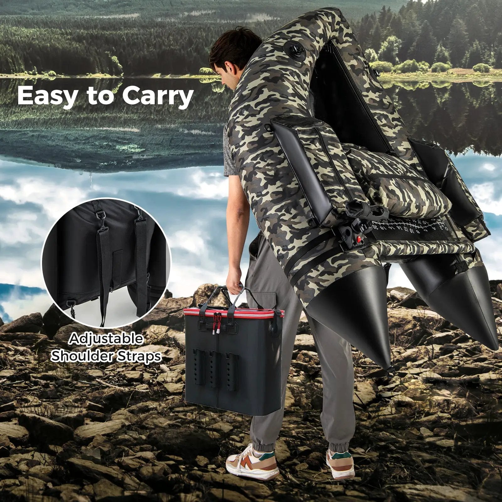 350 LBS Inflatable Fishing Float Tube with Adjustable Backrest and Backpack Straps-Camouflage by DirectDeals