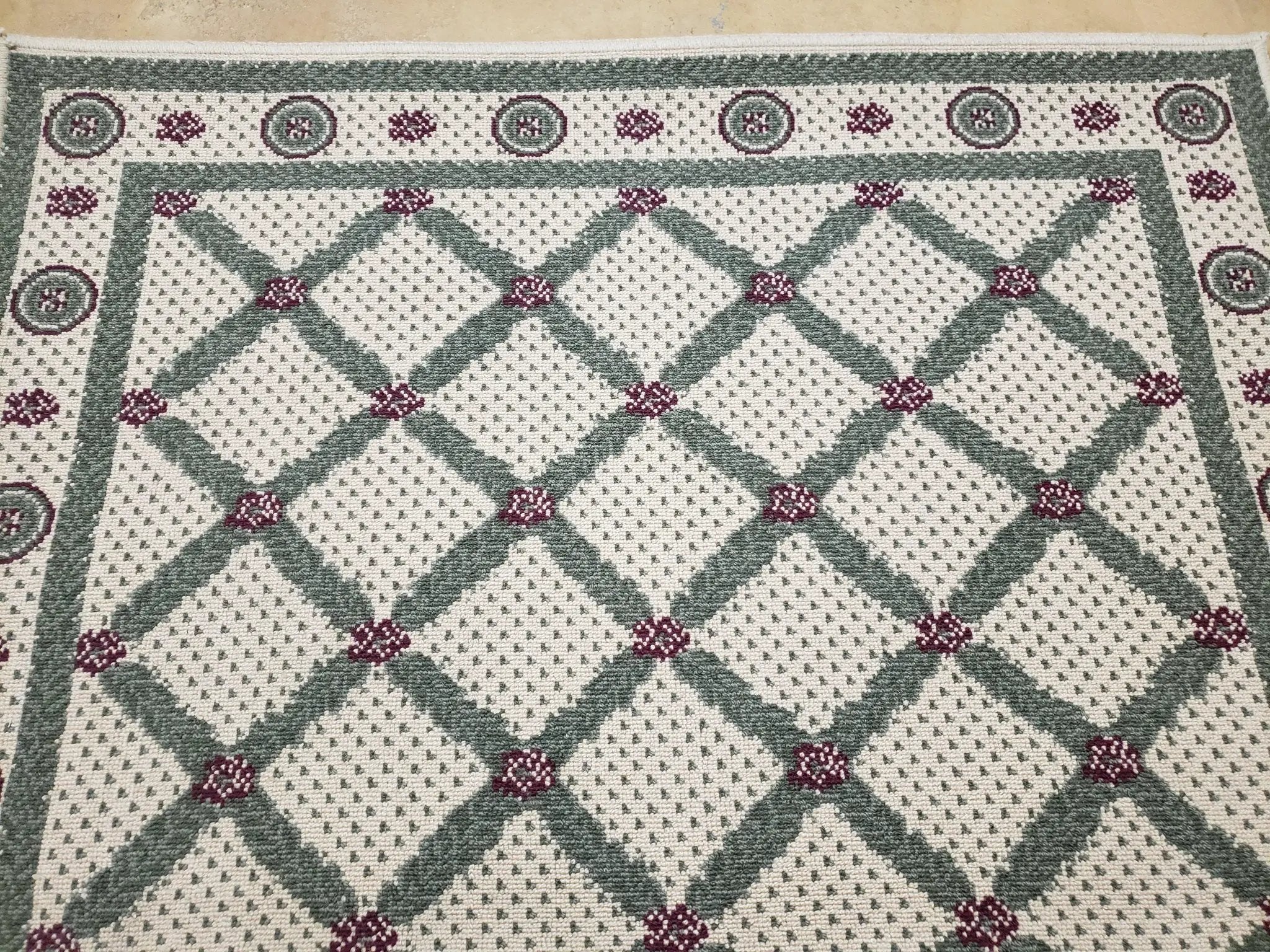 4x5 Panel Design Rug, 4' x 5' Power-Loomed Vintage Rug, Beige & Pine Green Carpet by Jewel Rugs