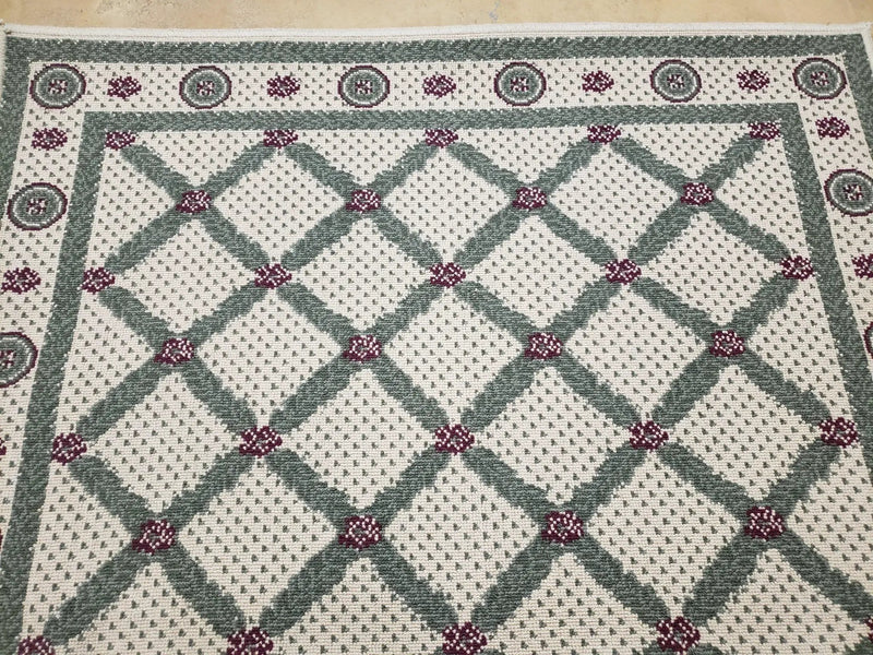 4x5 Panel Design Rug, 4' x 5' Power-Loomed Vintage Rug, Beige & Pine Green Carpet by Jewel Rugs