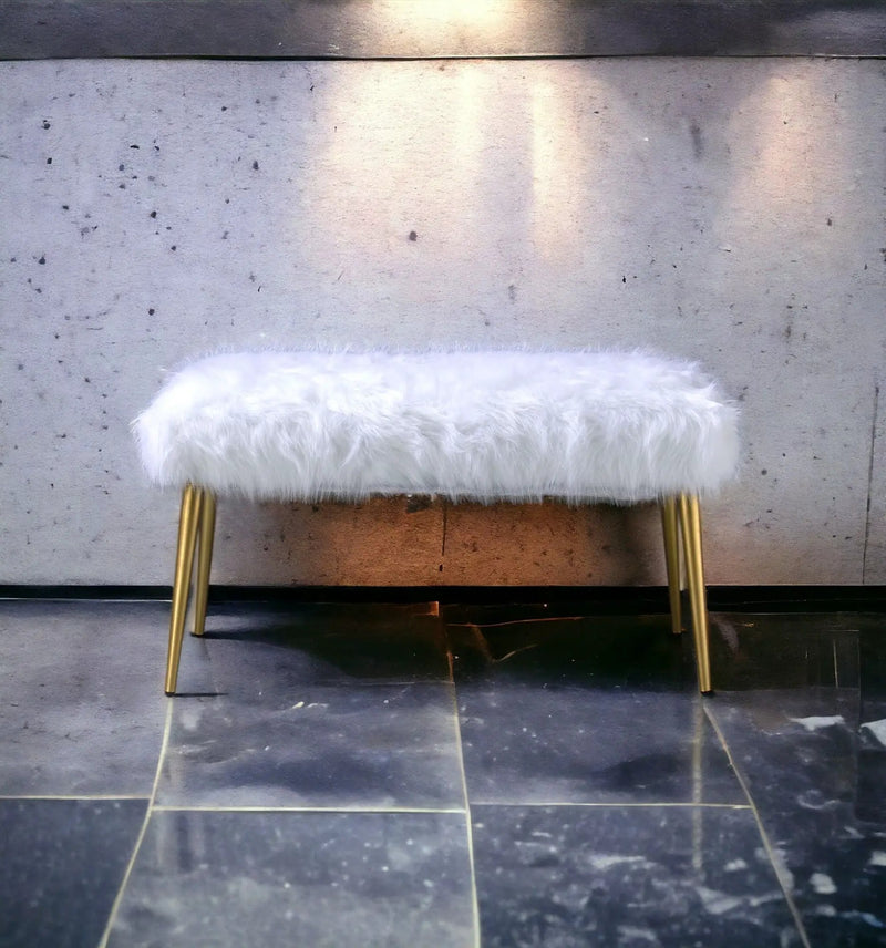 Bagley II - Faux Fur Bench - White / Gold by Unique Piece Furniture