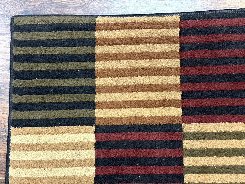 Vintage Power Loomed Rug 3.6 x 5, Brown Beige Black Tan, Box Design by Jewel Rugs