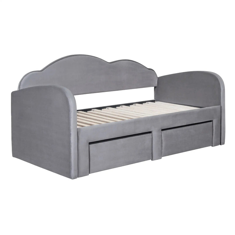 Upholstered Daybed With Cloud-Shaped Backrest, Trundle & 2 Drawers And USB Ports by HouseOfZazla