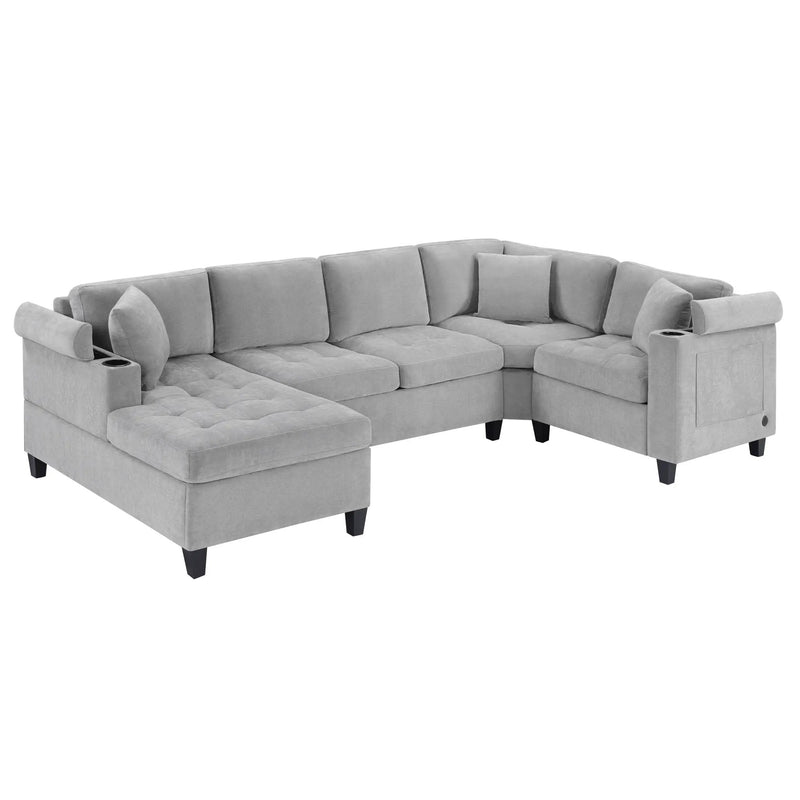 U Shaped Sectional Sofa, Corner Living Room Couch With Built In Cup Holders, Storage, USB Ports by HouseOfZazla
