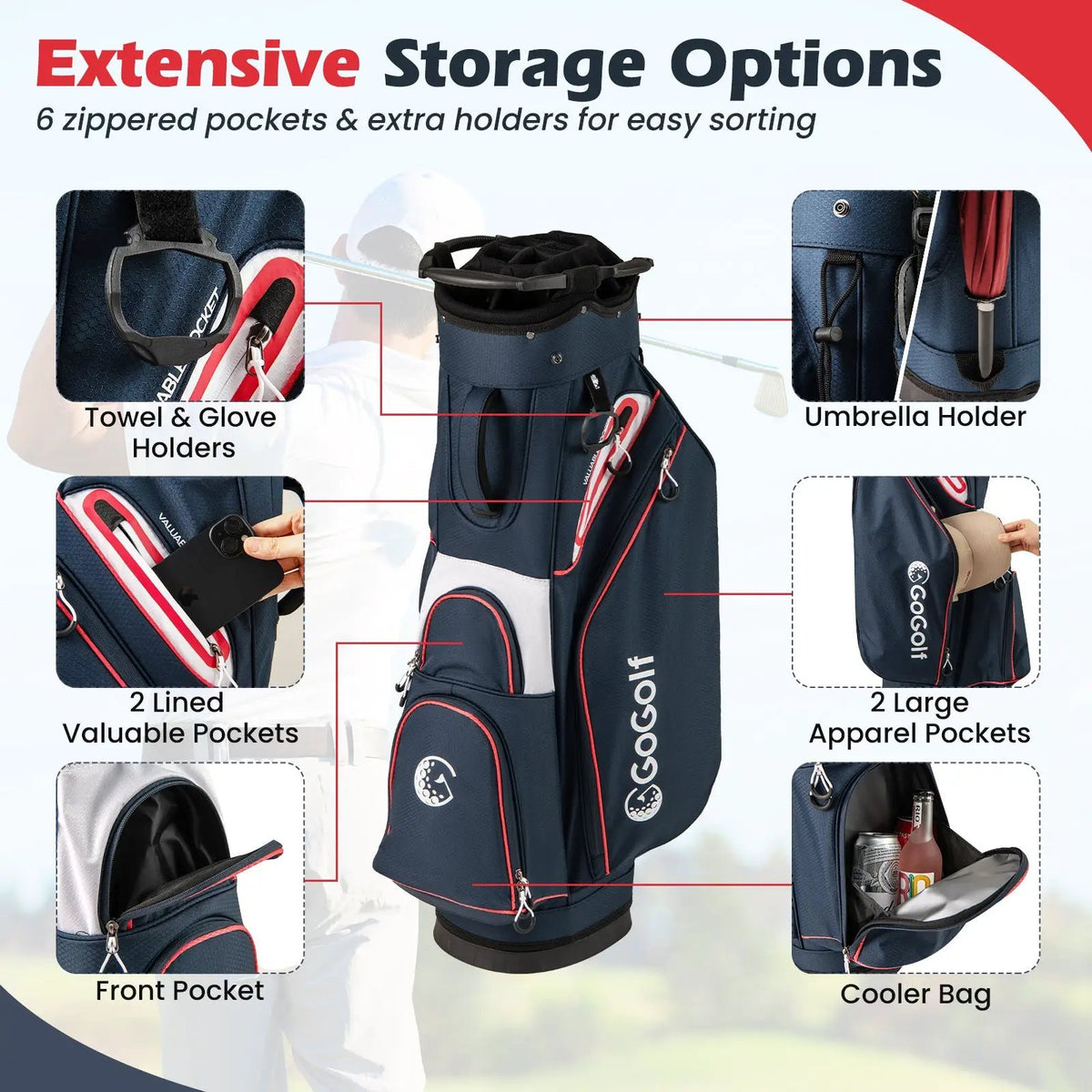 Golf Cart Bag Lightweight Portable Golf Club Organizer Bag, photo 8 of 16