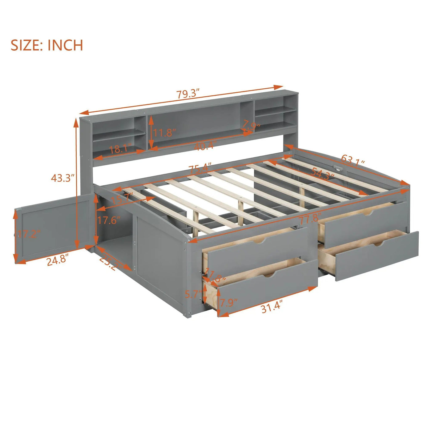 Daybed With 2 Bedside Cabinets, Upper Shelves And 4 Drawers by Unique Piece Furniture