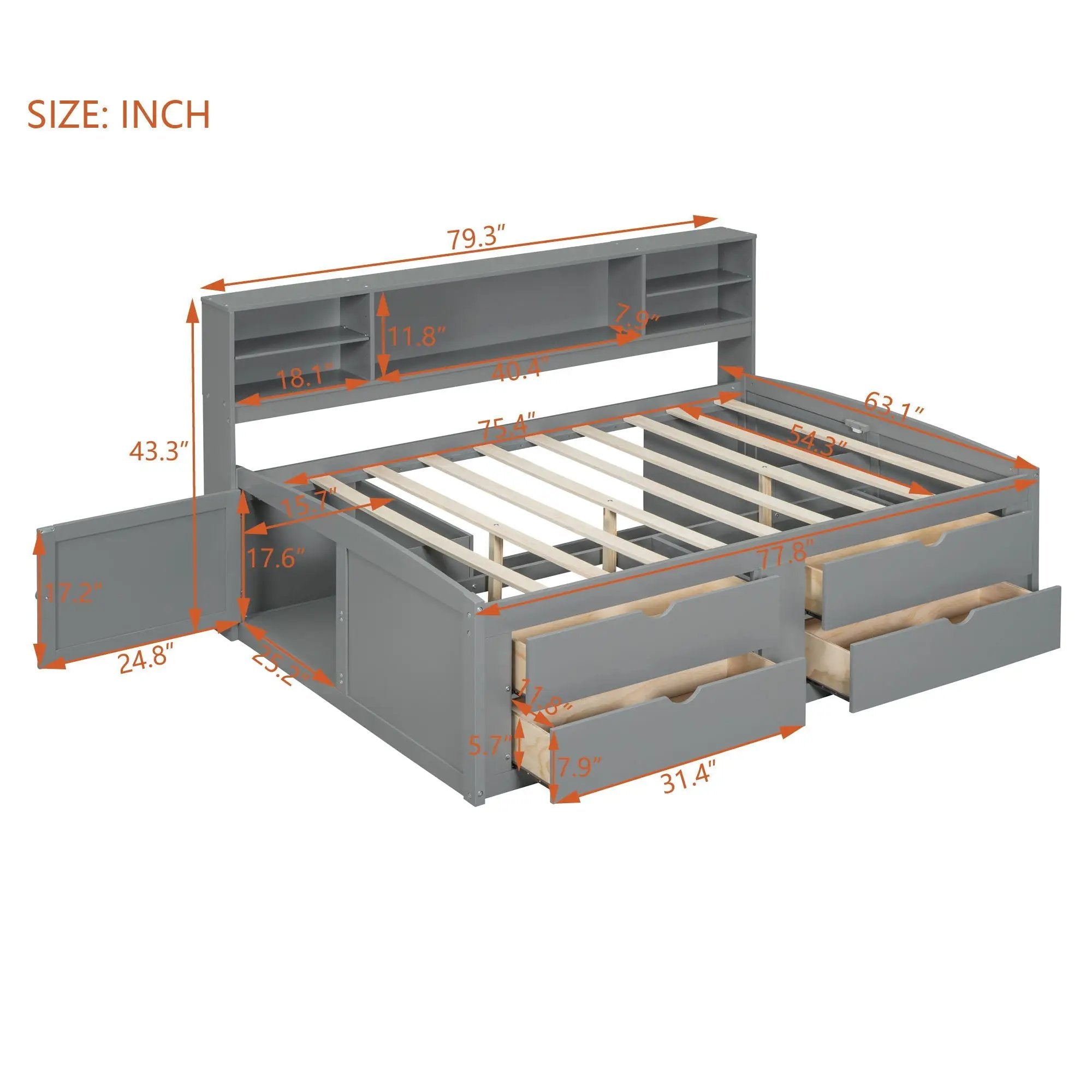 Daybed With 2 Bedside Cabinets, Upper Shelves And 4 Drawers by HouseOfZazla