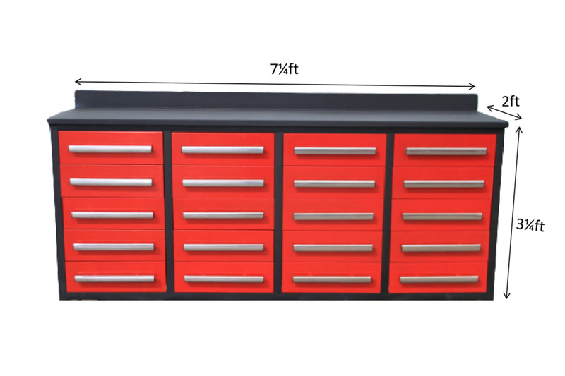 Garage Storage Cabinets With Workbench (With 20 Drawers) - Red by HouseOfZazla