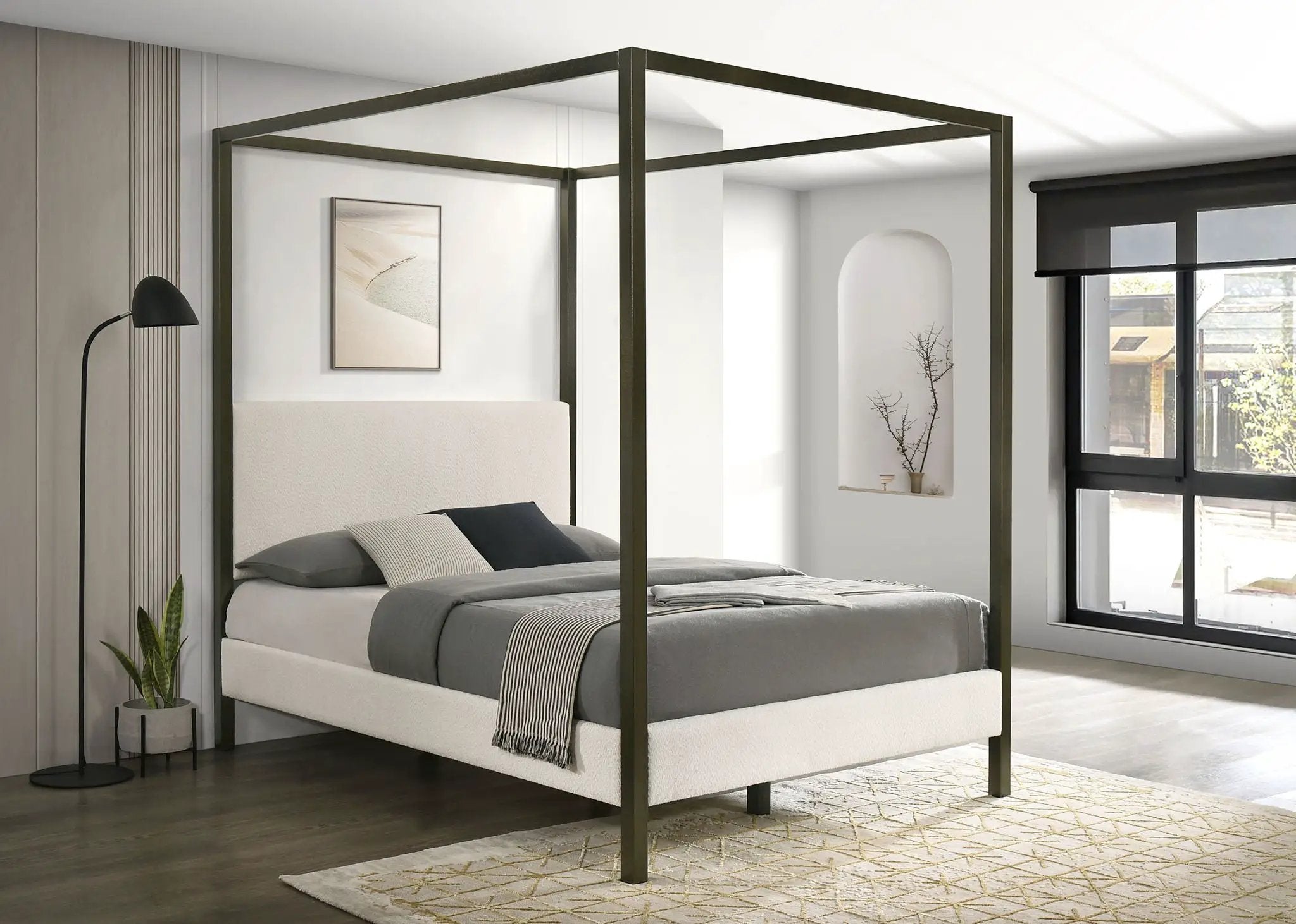 Monroe Upholstered Queen Canopy Bed Vanilla by Unique Piece Furniture
