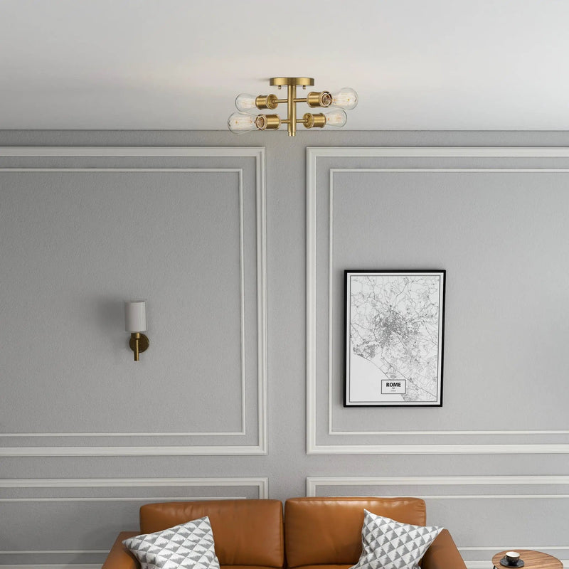Ephemeral - 4 Lights Semi Flush Mount Ceiling Pendant - Antique Brass / Clear / Gold by Unique Piece Furniture