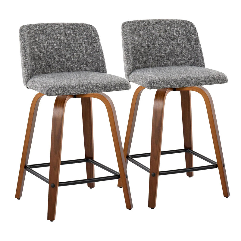 Toriano - Mid Century Modern Fixed Height Counter Stool With Swivel With Square Footrest (Set of 2) by HouseOfZazla