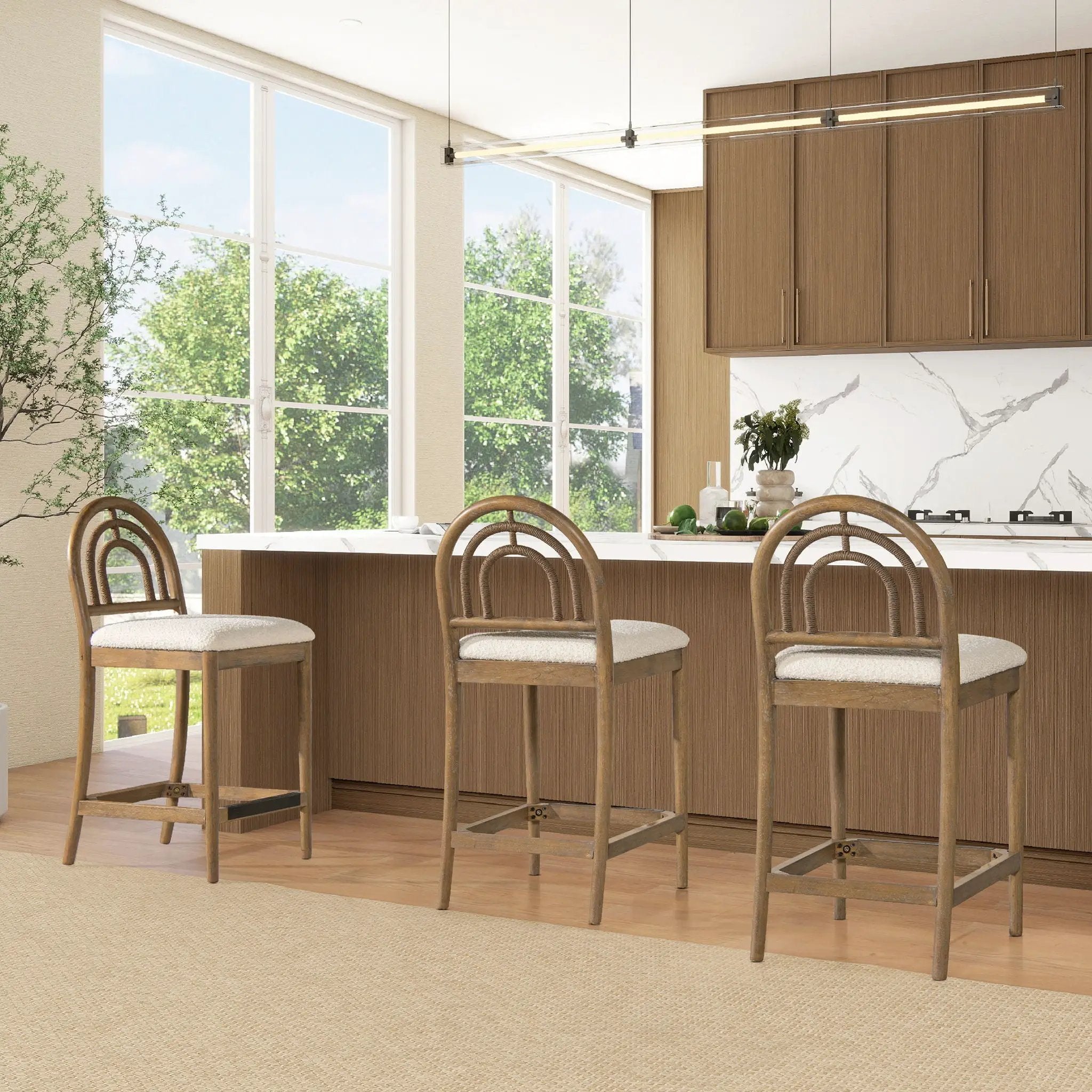 Leon - Arched Back & Upholstered Counter Stool (Set of 2) - Ivory White by HouseOfZazla