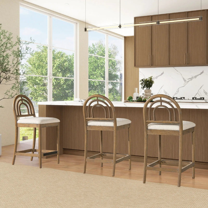 Leon - Arched Back & Upholstered Counter Stool (Set of 2) - Ivory White by HouseOfZazla