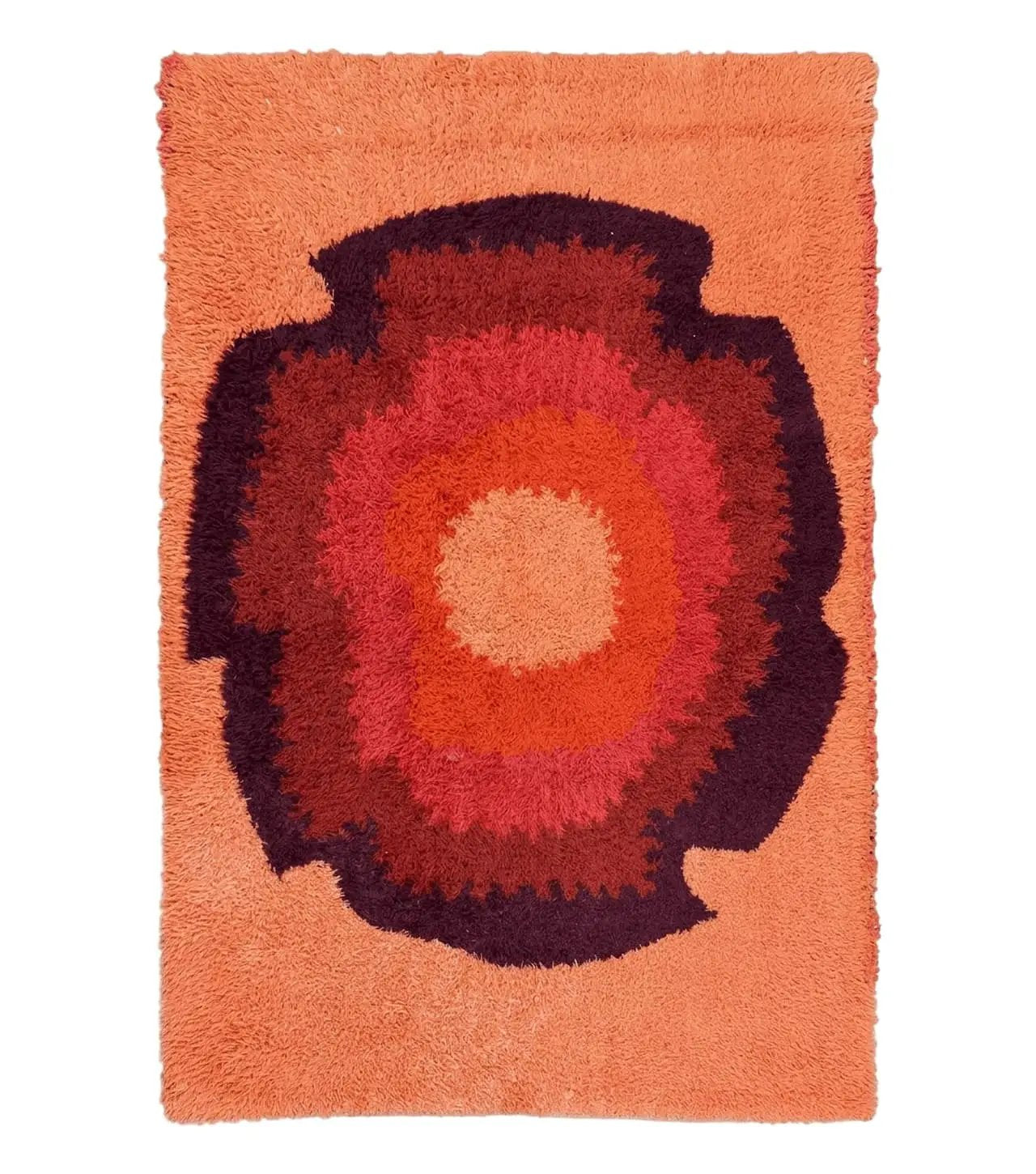 Danish Rya Shag Rug 4x6, Mid Century 1960s Retro Vintage Wool Rug, Shades of Red by Jewel Rugs