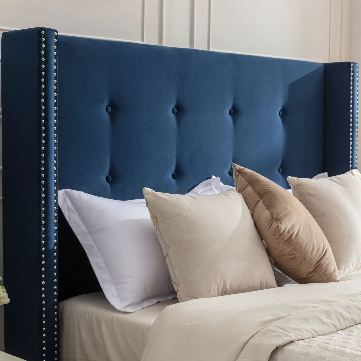 Peyton - Upholstered Bed With 54" High Headboard, Traditional Hand Buttoned Tufting by HouseOfZazla