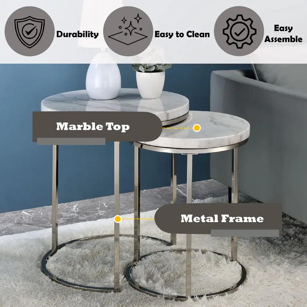 Zaidee - Nesting Table Set - Marble Top & Nickel by Unique Piece Furniture
