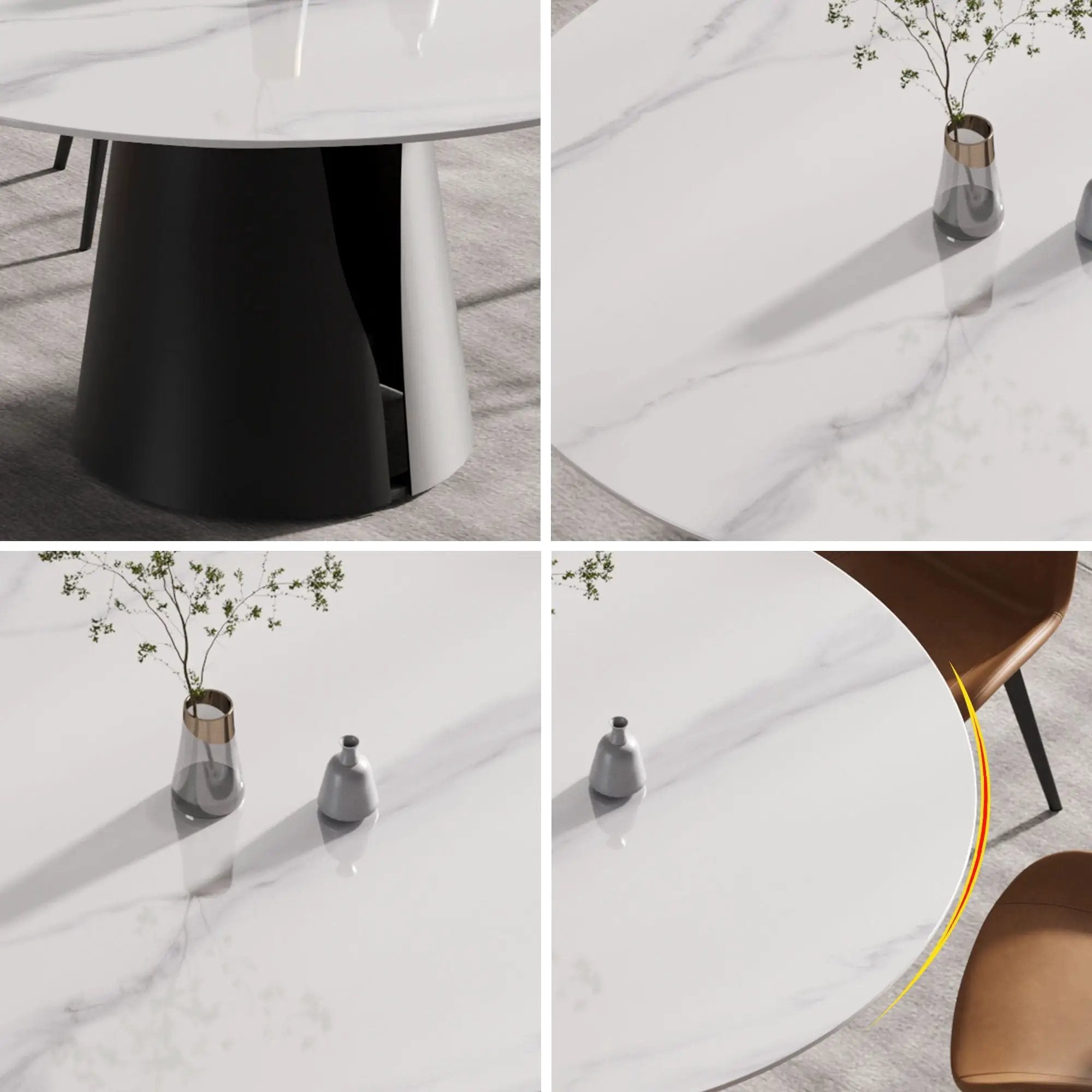 53.15" Modern Artificial Stone Round Carbon Steel Base Dining Table, Can Accommodate 6 People - White / Black by Unique Piece Furniture