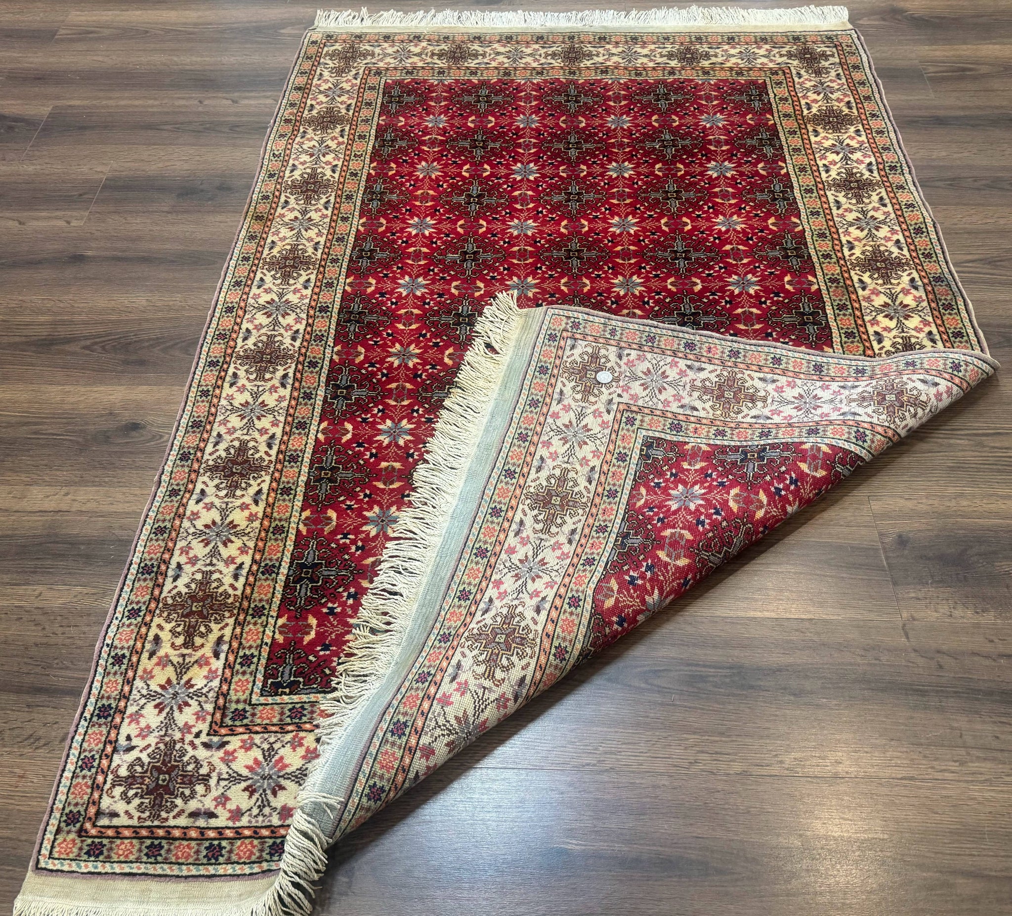Turkish Sivas Rug 4x6, Red and Cream, Allover Design, Handmade Vintage by Jewel Rugs