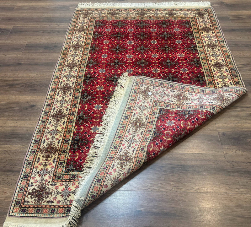 Turkish Sivas Rug 4x6, Red and Cream, Allover Design, Handmade Vintage by Jewel Rugs