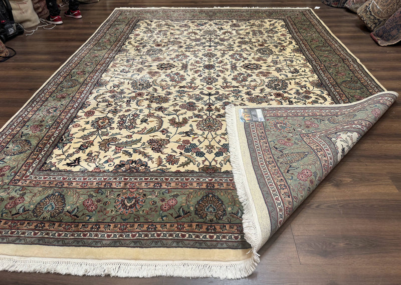 Indo Persian Rug 9x12, Allover Floral Pattern, Ivory & Green, Traditional Oriental Carpet by Jewel Rugs