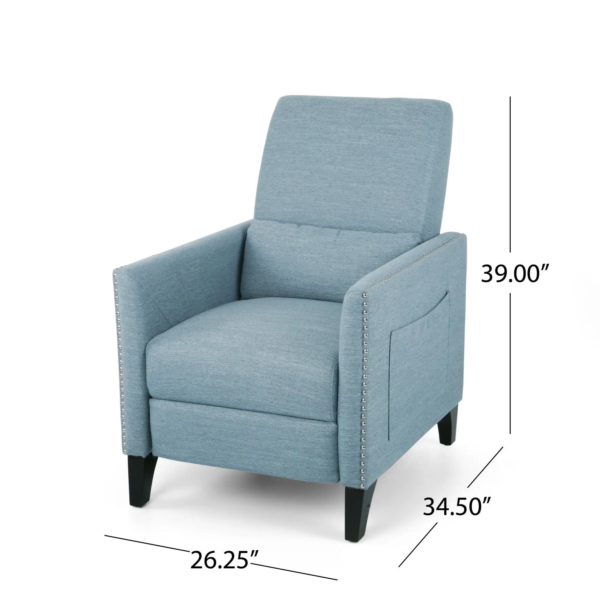 Repose Upholstered Recliner Chair With Nailhead Trim And Side Pocket - Light Blue by Unique Piece Furniture
