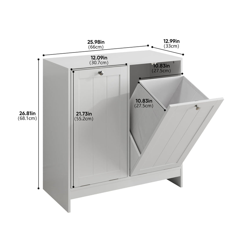 Tilted Laundry Hamper With Removable Basket, Hidden Storage Cabinet, Home Organizer For Bathroom - White by HouseOfZazla