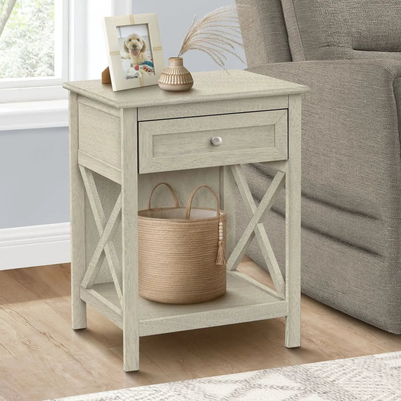 Accent End Table, 2 Tier, Storage Drawer, Transitional Style by Unique Piece Furniture