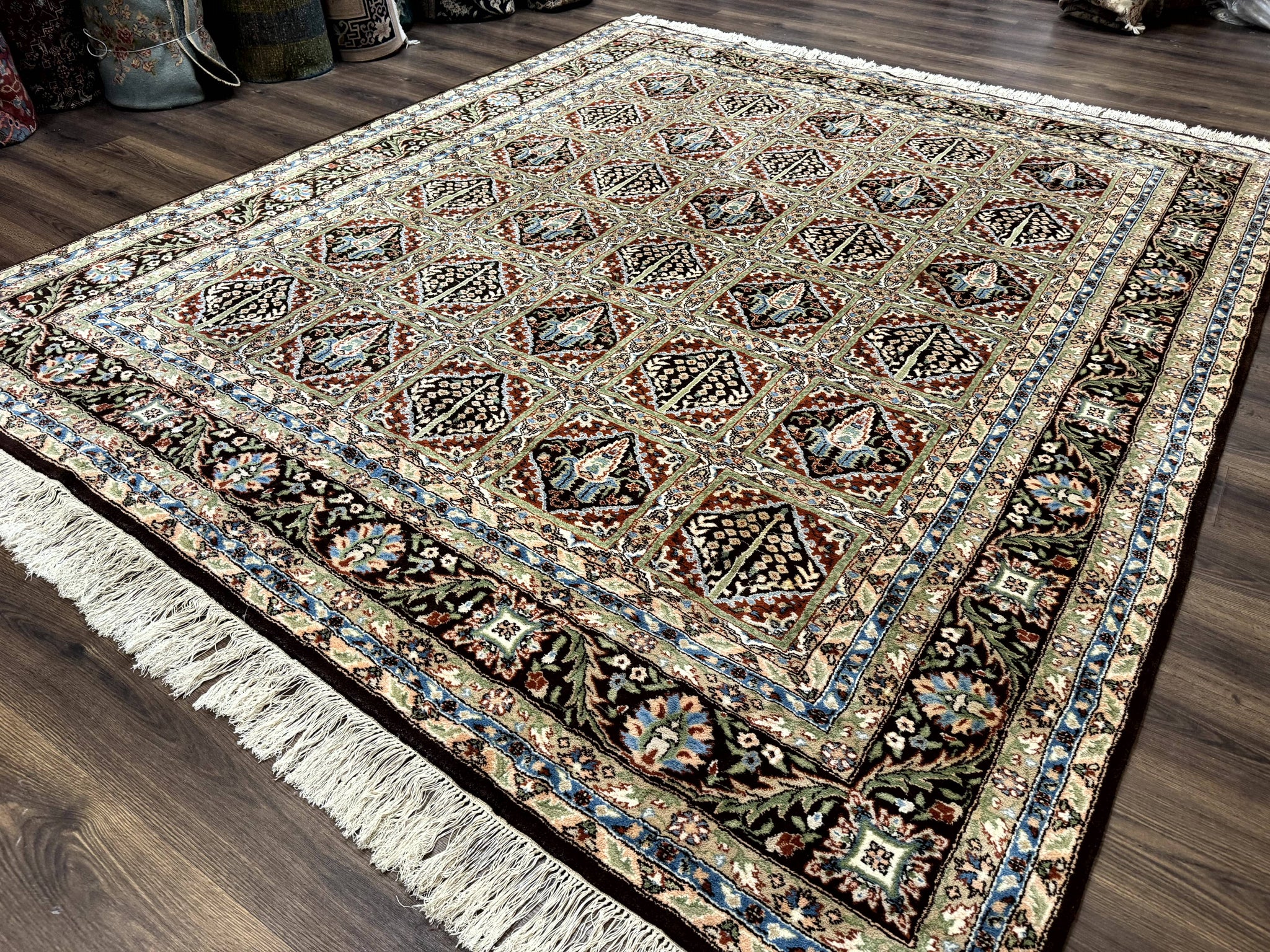 Sino Persian Rug 8x10, Panel Design, Brown, Multicolor, Wool, Cedar Trees by Jewel Rugs