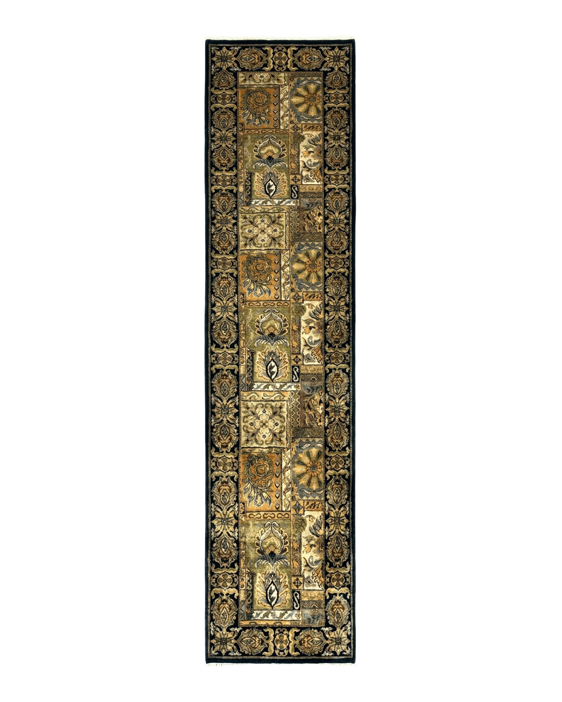 Indian Runner Rug 3x14, Panel Design, Oriental Carpet for Hallway by Jewel Rugs