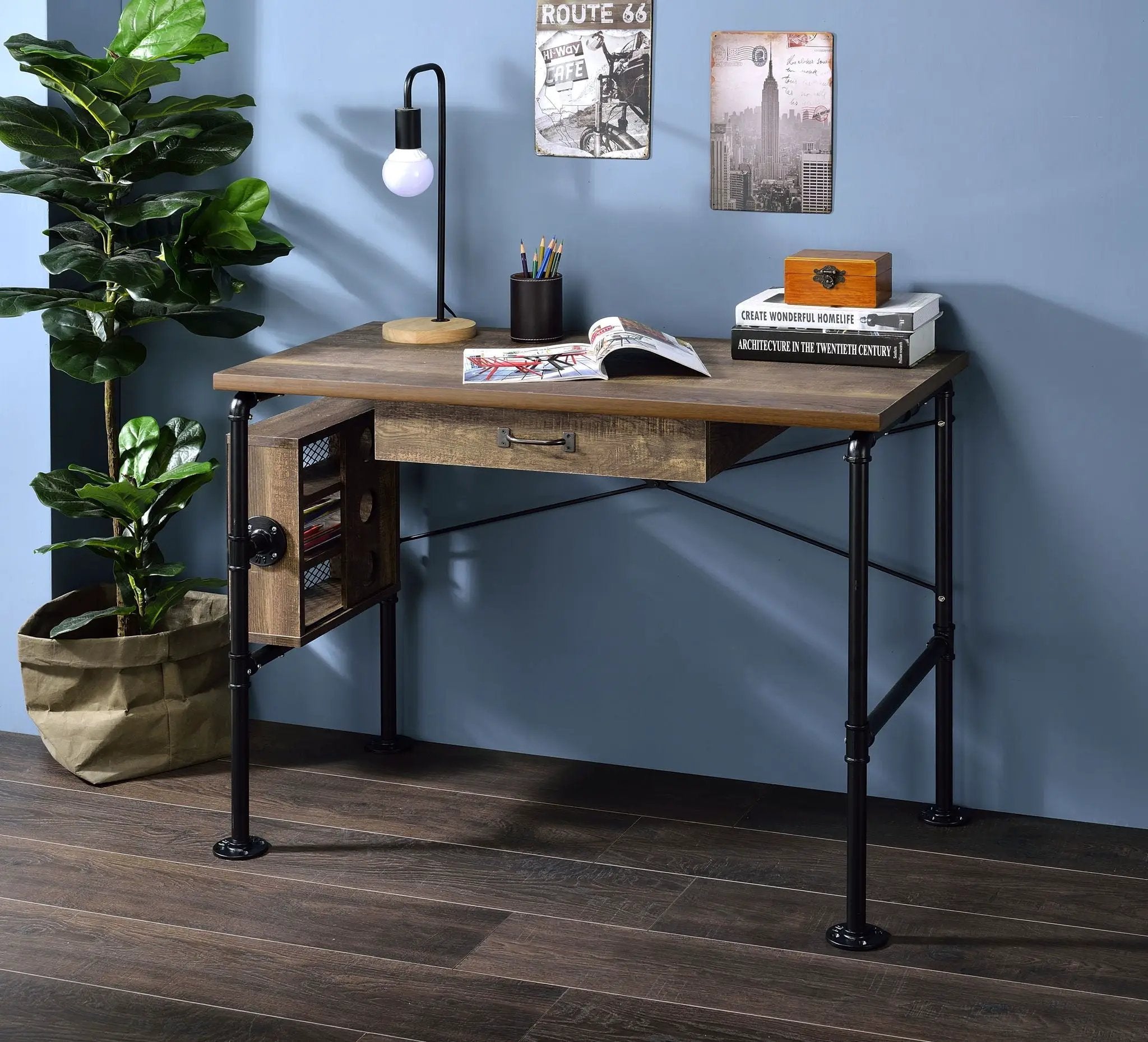 Endang - Writing Desk - Weathered Oak / Black by Unique Piece Furniture