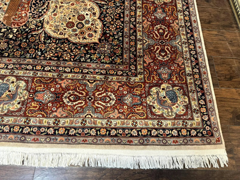 Wonderful Pak Persian Rug 9x12, Very Fine 260 KPSI, Floral Peacocks, Handmade Vintage Wool Rug by Jewel Rugs