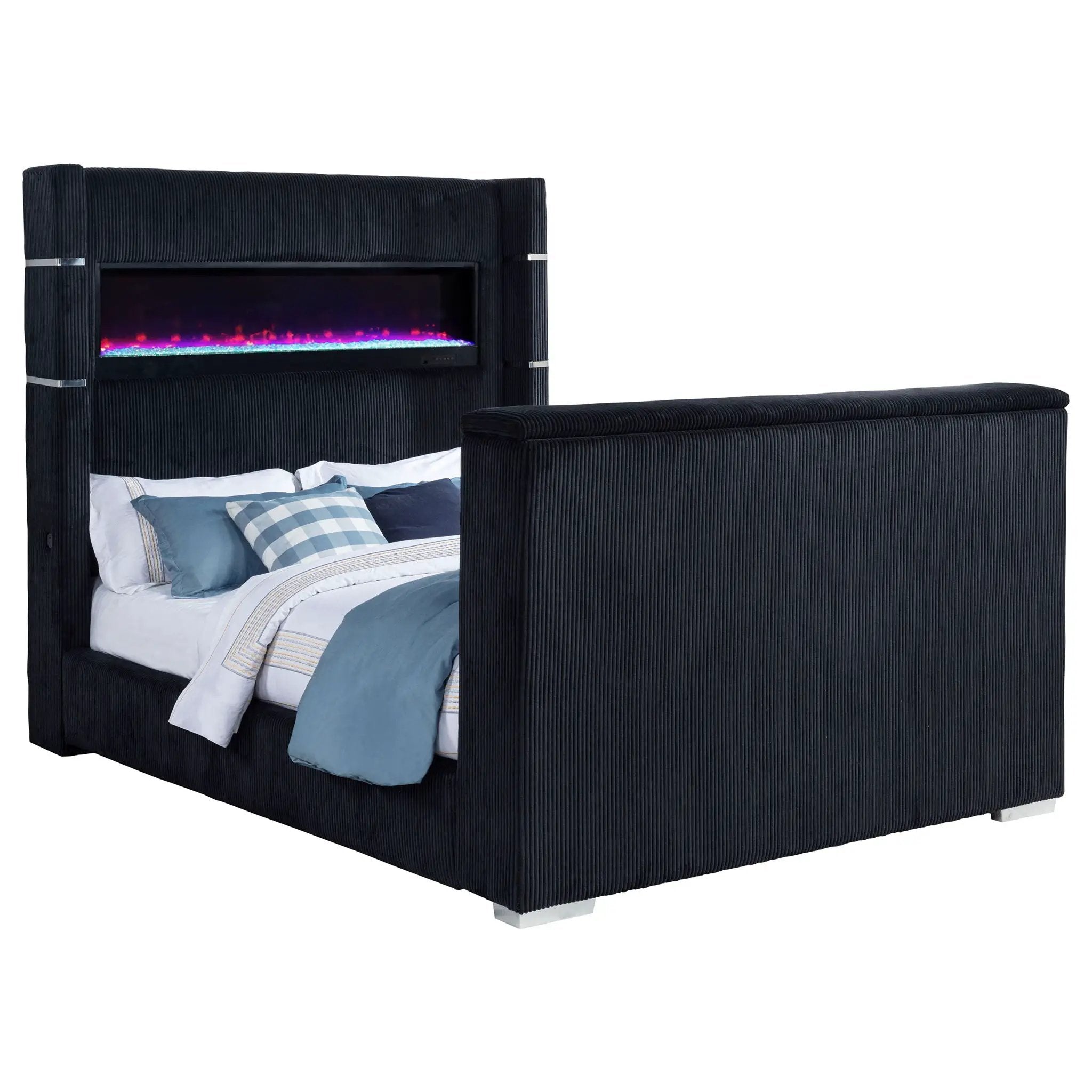 Tisdall Queen Flame Visualizer Wingback TV Bed Black by Unique Piece Furniture