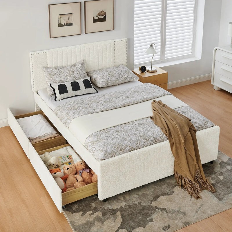 Queen Size Vertical Channel Tufted Upholstered Bed with Storage and Trundle by HouseOfZazla