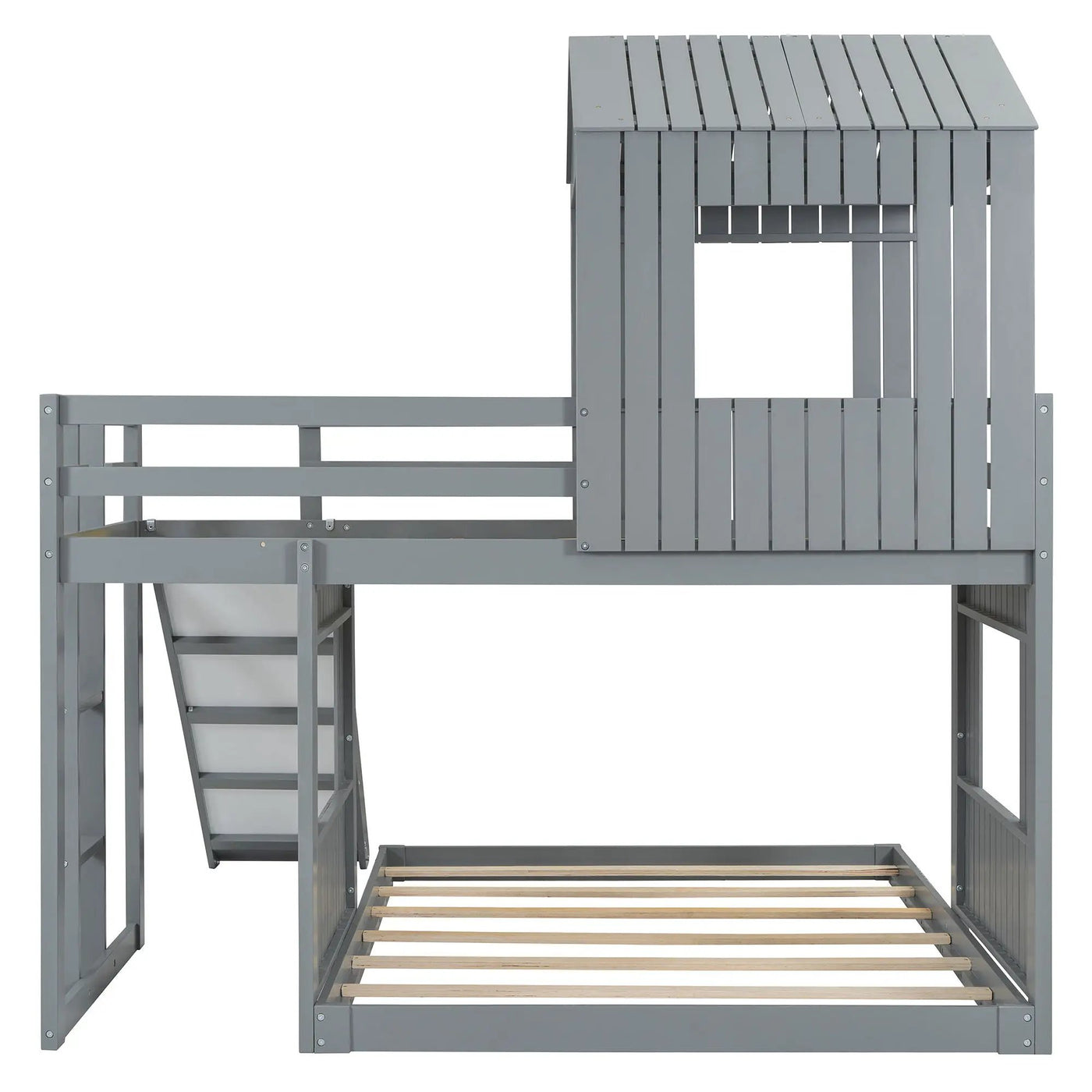 Loft Bunk Bed With Playhouse, Farmhouse, Ladder, Slide And Guardrails by HouseOfZazla