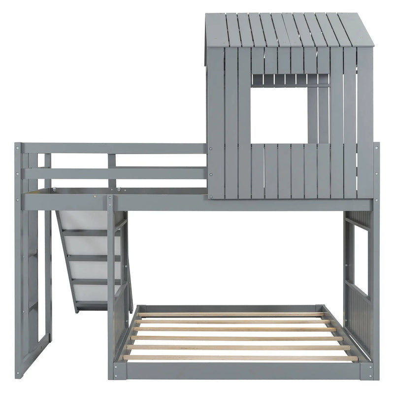 Loft Bunk Bed With Playhouse, Farmhouse, Ladder, Slide And Guardrails by HouseOfZazla