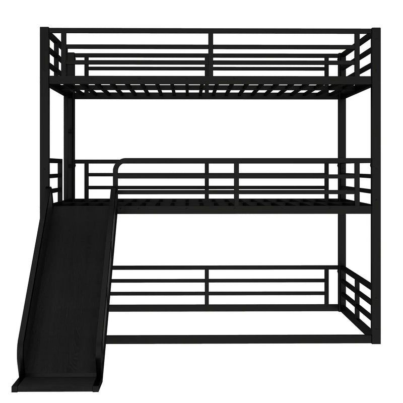 Queen Over Queen Over Queen Bunk Bed with Slide by HouseOfZazla