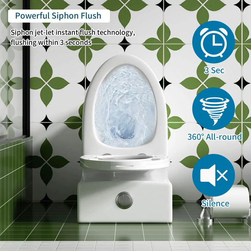 Gloss Tornado Flush 1 Piece Toilet With Soft Closing Seat, Water Saving Dual Flush - Gloss White by HouseOfZazla