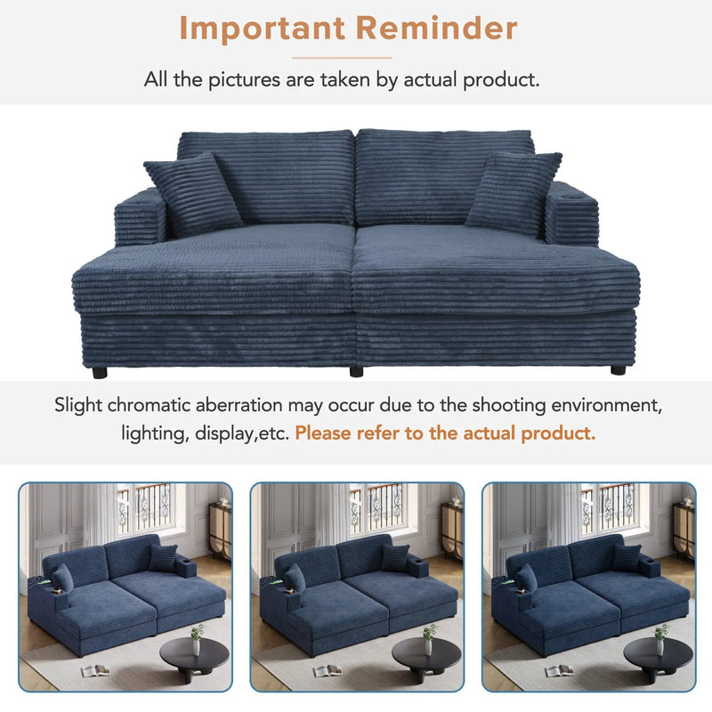 Oversized Loveseat Chaise With 2 USB Ports, 2 Cup Holders And 2 Throw Pillows by HouseOfZazla